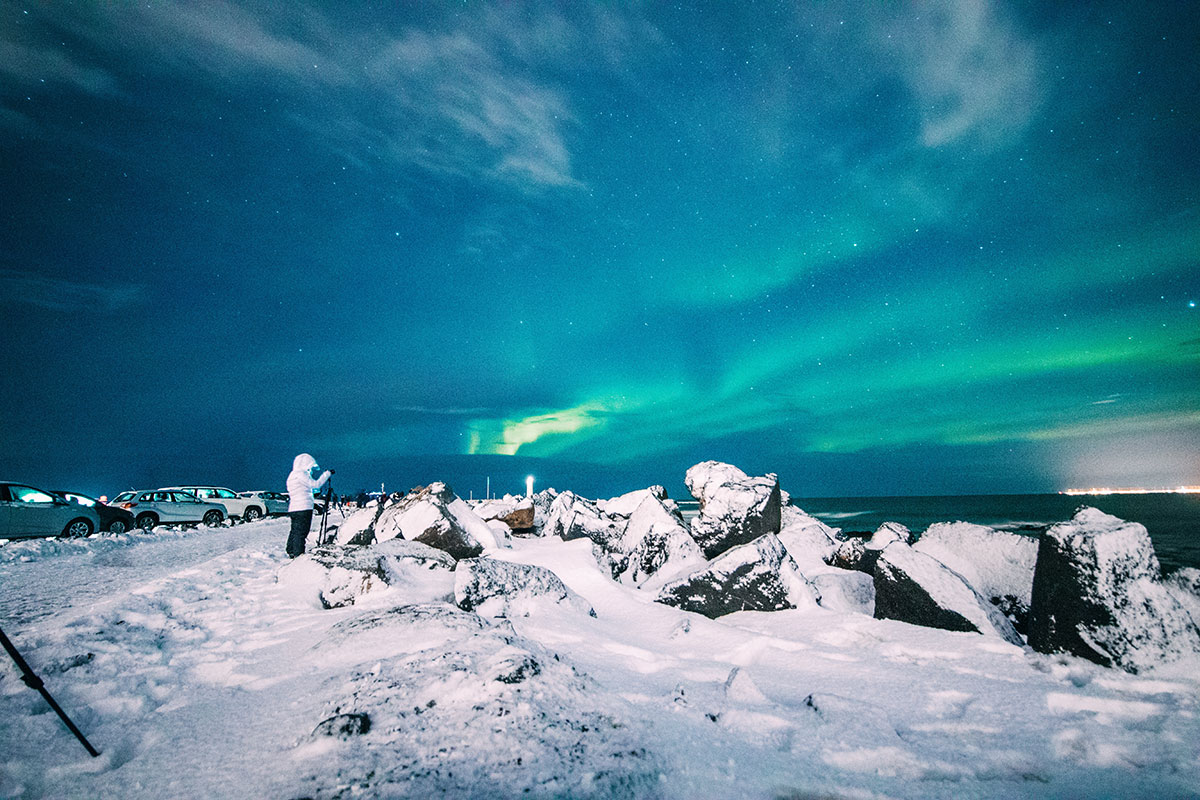 paysage Islande en hiver aurore boreale