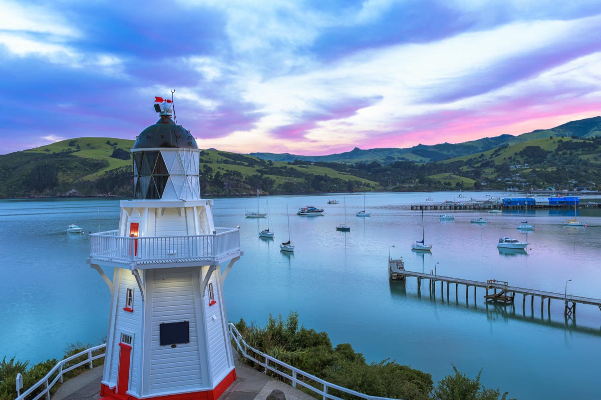 Vue du Phare de Akaroa en Nouvelle Zélande